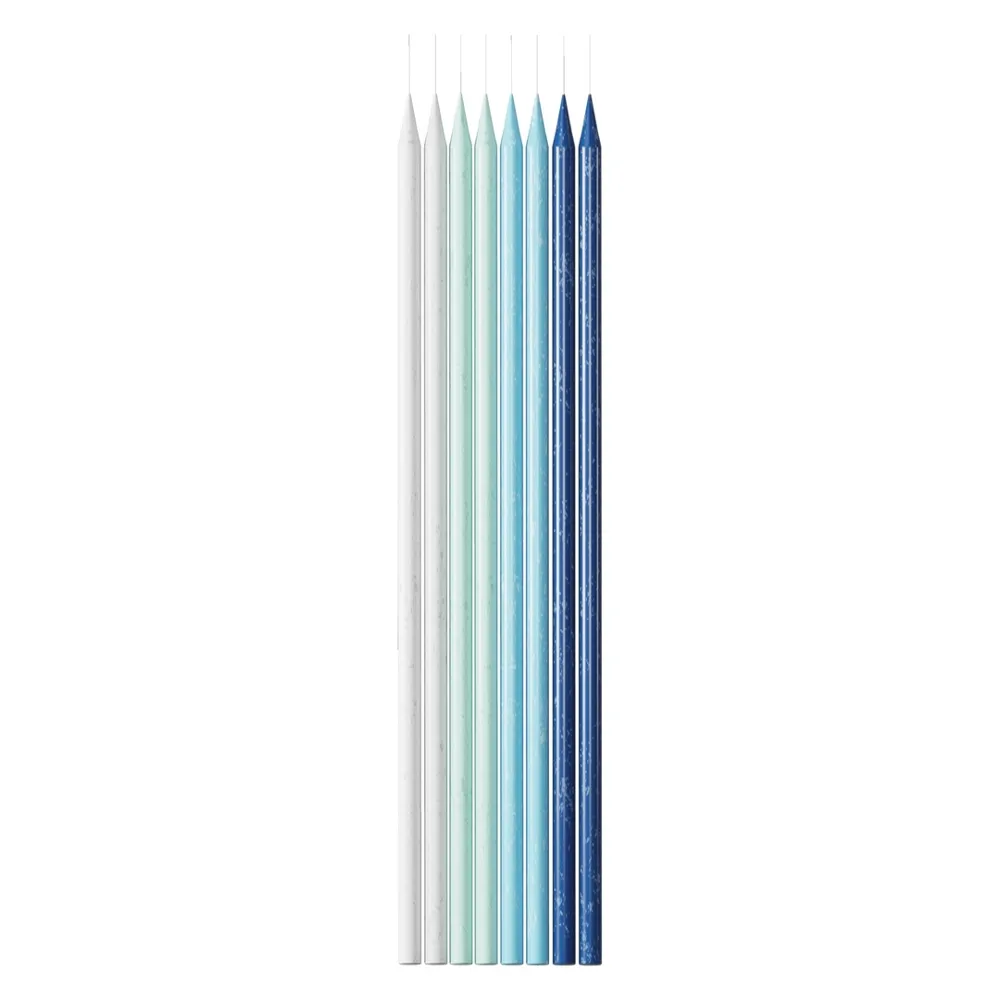 bougies fines et hautes bleues pailletées