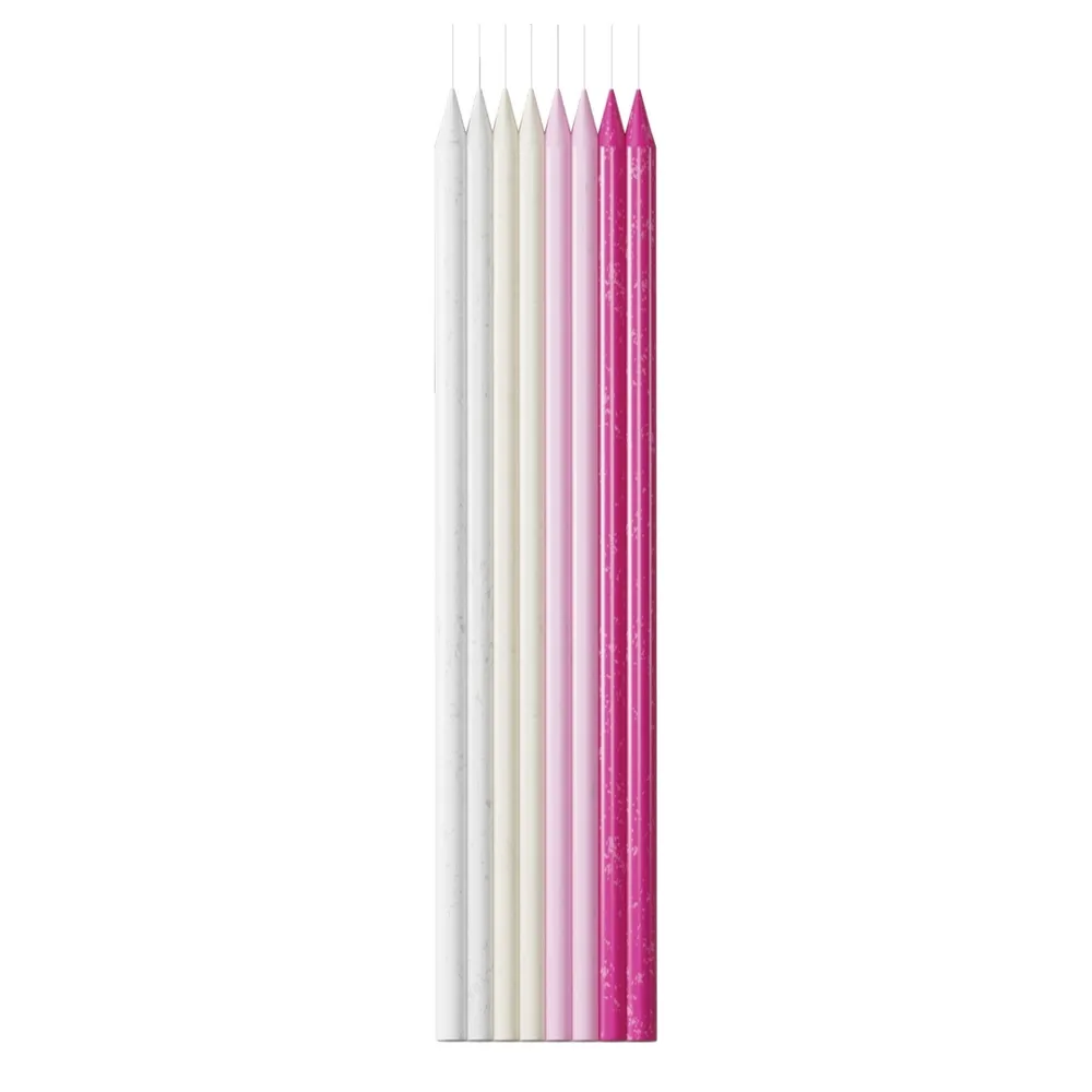 bougies fines et hautes roses pailletées